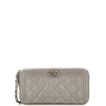 Chanel Boy Double Zip Clutch with Chain Quilted Lambskin
