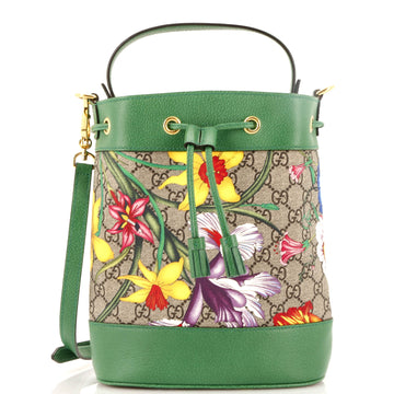 Gucci Ophidia Bucket Bag Flora GG Coated Canvas and Leather  Small