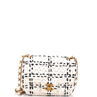 Chanel CC Chain Flap Bag Tweed Effect Braided Raffia Mini White