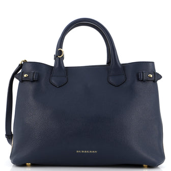 Burberry Banner Tote Leather and House Check Canvas Medium