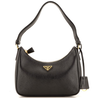 Prada Adjustable Handle Zip Hobo Saffiano Leather Mini