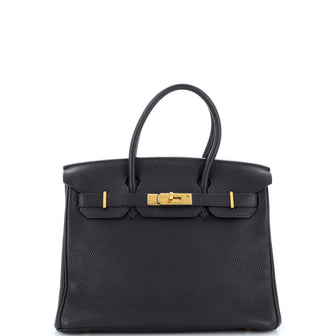 Hermes Birkin Handbag Black Togo with Gold Hardware 30