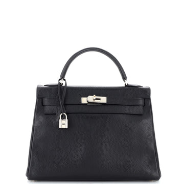 Hermes Kelly Handbag Black Ardennes with Palladium Hardware 32