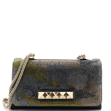 Valentino Garavani Va Va Voom Clutch Crystal Camo Embellished Suede and Leather Medium
