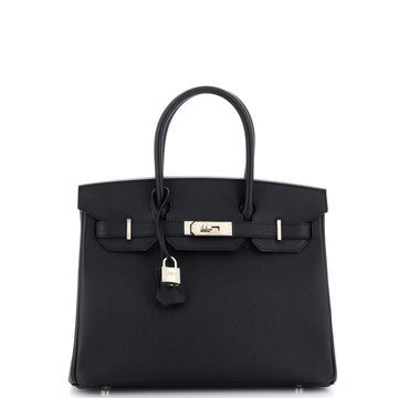 Hermes Birkin Handbag Black Epsom with Palladium Hardware 30