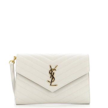 Saint Laurent Classic Monogram Envelope Wristlet Clutch Matelasse Chevron Leather
