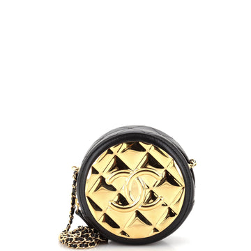 Chanel Golden Plate Round Clutch with Chain Quilted Metal and Lambskin Mini