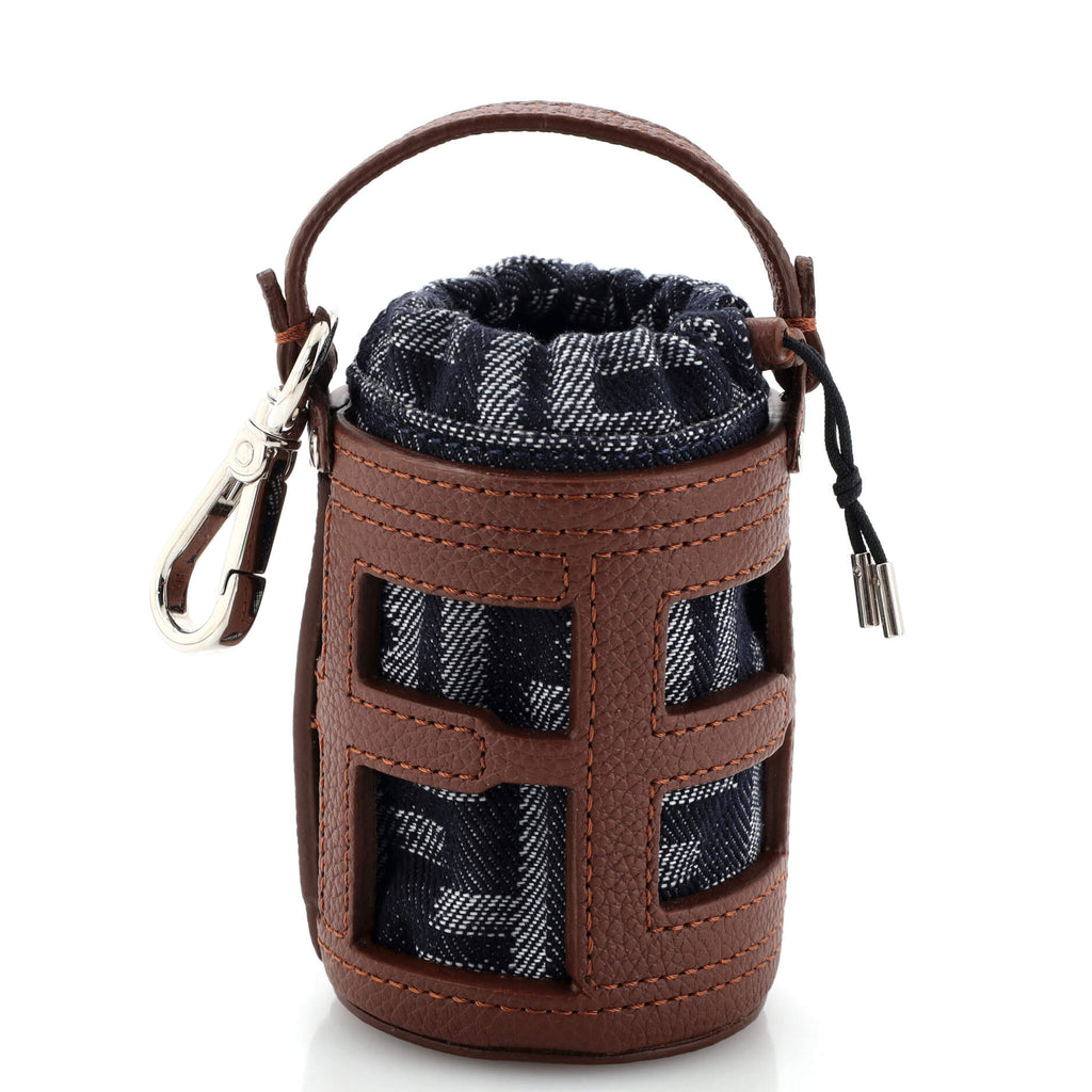 Fendi Step Out Bucket Bag Charm Leather with Zucca Canvas Micro 