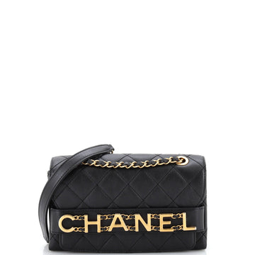 Chanel Logo Enchained Flap Bag Quilted Calfskin Small