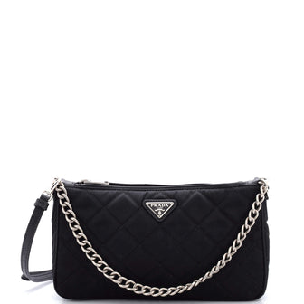 Prada Chain Zip Shoulder Bag Quilted Tessuto Small