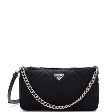 Prada Chain Zip Shoulder Bag Quilted Tessuto Small