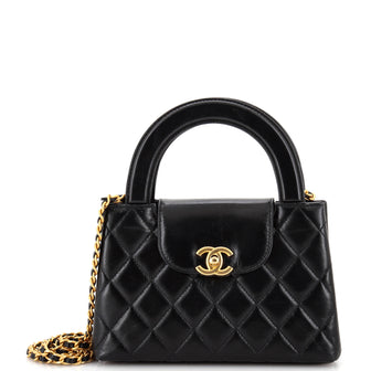 Chanel Kelly Top Handle Shopping Bag Quilted Shiny Aged Calfskin Mini