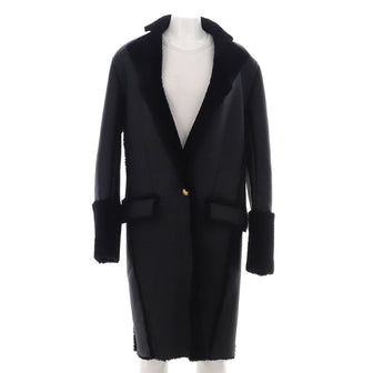 Balmain Women's Two Pocket Single Button Coat Leather and Shearling