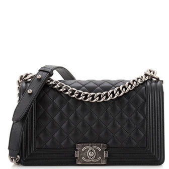 Chanel Boy Flap Bag Quilted Caviar New Medium