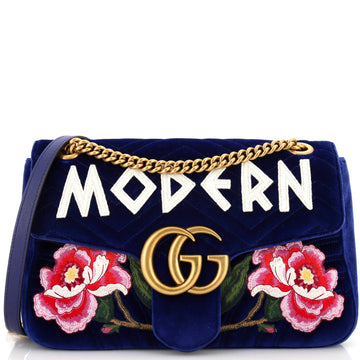 Gucci GG Marmont Flap Bag Embroidered Matelasse Velvet Medium