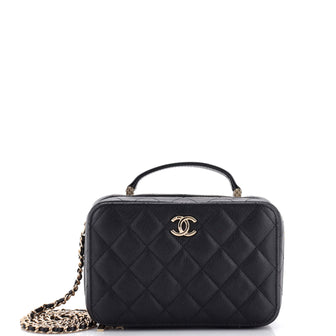 Chanel CC Zip Around Top Handle Vanity Case with Chain Quilted Caviar Small