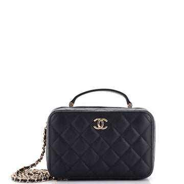Chanel CC Zip Around Top Handle Vanity Case with Chain Quilted Caviar Small