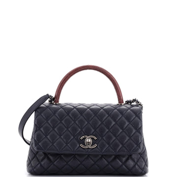 Chanel Coco Top Handle Bag Quilted Caviar with Lizard Small