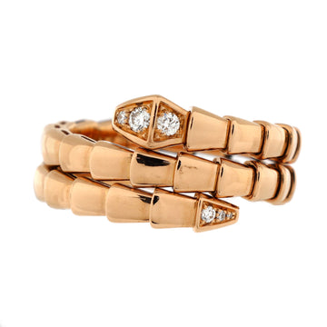Bvlgari Serpenti Viper Two-Coil Ring 18K Rose Gold with Diamond