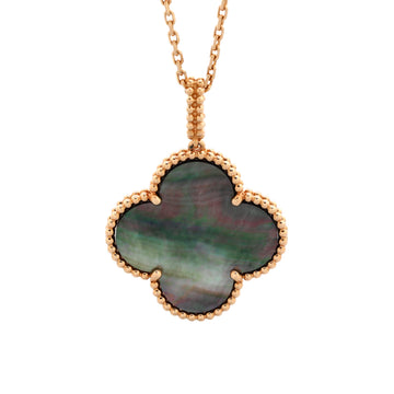 Van Cleef & Arpels Magic Alhambra Pendant Long Necklace 18K Rose Gold and Grey Mother of Pearl