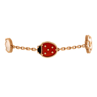 Van Cleef & Arpels Lucky Spring 5 Motifs Bracelet 18K Rose Gold and Mother of Pearl with Onyx and Carnelian