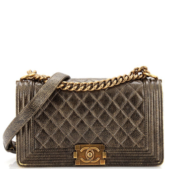 Chanel Boy Flap Bag Quilted Crackled Calfskin Old Medium