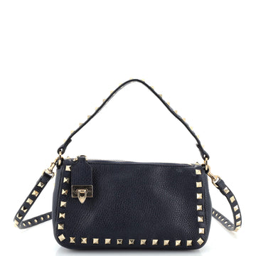 Valentino Garavani Rockstud Flip Lock Zipped Handle Crossbody Bag Grainy Leather Small