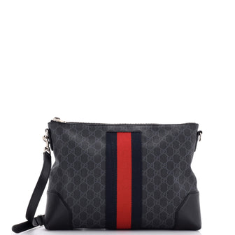 Gucci Web Zip Flat Messenger GG Coated Canvas Medium