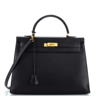 Hermes Kelly Handbag Black Ardennes with Gold Hardware 35