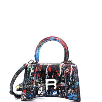 Balenciaga Graffiti Hourglass Top Handle Bag Crocodile Embossed Leather Small
