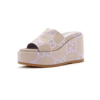 Gucci Women's Angelina Platform Wedge Sandals GG Canvas