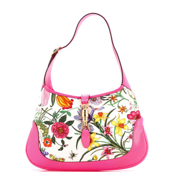 Gucci Jackie Hobo Flora Canvas with Leather Medium