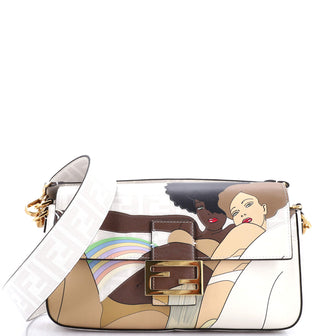 Fendi Antonio Lopez Baguette NM Bag Zucca Coated Canvas with Printed Leather Inlay Medium