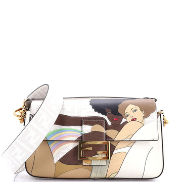 Fendi Antonio Lopez Baguette NM Bag Zucca Coated Canvas with Printed Leather Inlay Medium