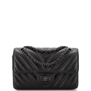 Chanel So Black Reissue 2.55 Flap Bag Chevron Aged Calfskin Mini
