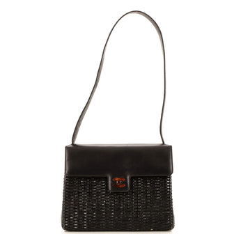 Chanel Vintage Square Resin Flap Bag Wicker and Leather Medium