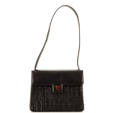 Chanel Vintage Square Resin Flap Bag Wicker and Leather Medium