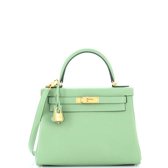 Hermes Kelly Handbag Green Evercolor with Gold Hardware 28