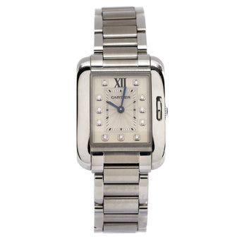 Cartier Tank Anglaise Quartz Watch Stainless Steel with Diamond Markers 23