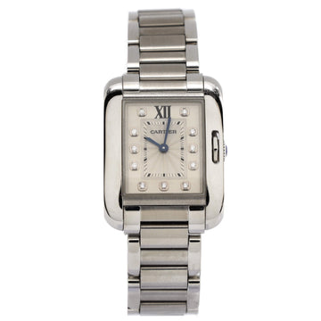 Cartier Tank Anglaise Quartz Watch Stainless Steel with Diamond Markers 23