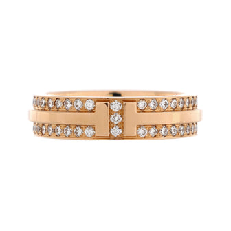 Tiffany & Co. T Two Ring 18K Rose Gold with Pave Diamonds Narrow