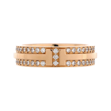 Tiffany & Co. T Two Ring 18K Rose Gold with Pave Diamonds Narrow
