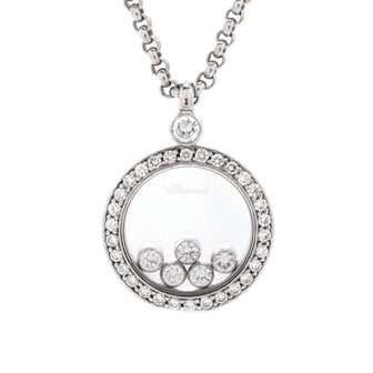 Chopard Happy Diamonds Round Pendant Necklace 18K White Gold with Diamonds and 5 Floating Diamonds