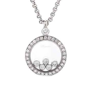 Chopard Happy Diamonds Round Pendant Necklace 18K White Gold with Diamonds and 5 Floating Diamonds
