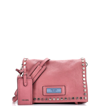 Prada Etiquette Flap Bag Studded Glace Calfskin Small