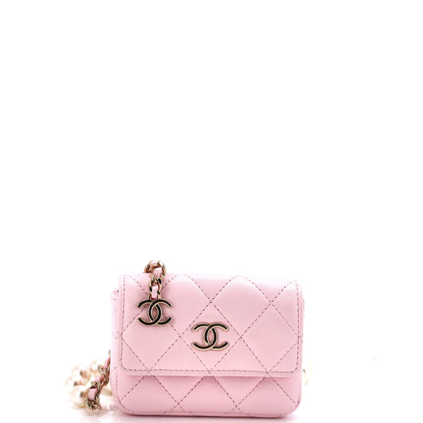 Chanel Pearl Strap CC Chain Belt Bag Quilted Lambskin Mini 296989