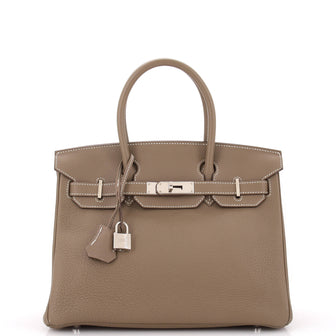 Hermes Birkin Handbag Grey Togo with Palladium Hardware 30