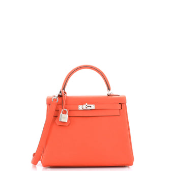 Hermes Kelly Handbag Red Togo with Palladium Hardware 25
