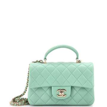 Chanel Classic Single Flap Top Handle Bag Quilted Lambskin Mini