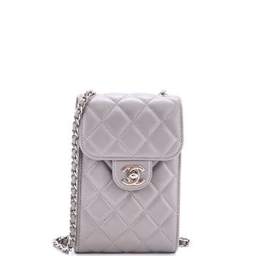 Chanel CC Flap Phone Holder Crossbody Bag Quilted Lambskin